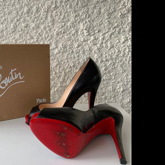 Christian Louboutin Leather Pumps / Calf Leather Peep Toe Stilettos Sz 37 - Picture 7 of 10